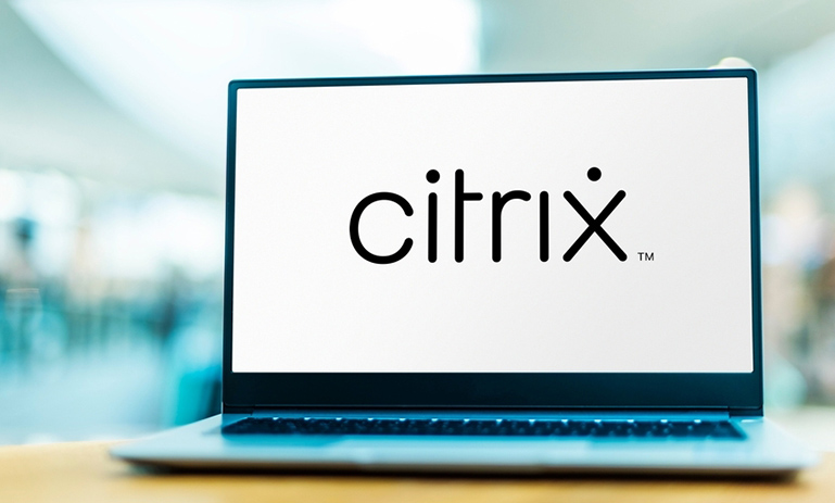 تصویر یک لپ تاپ با لوگوی شرکت citrix روی آن