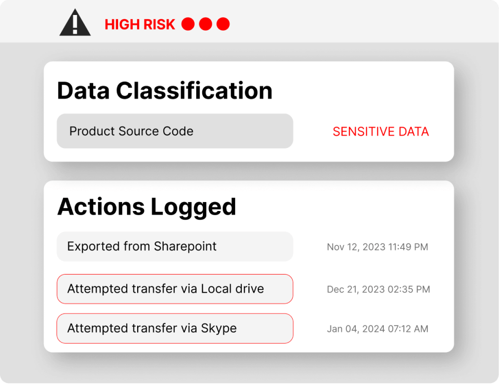 تصویر data clissificatio و action logged