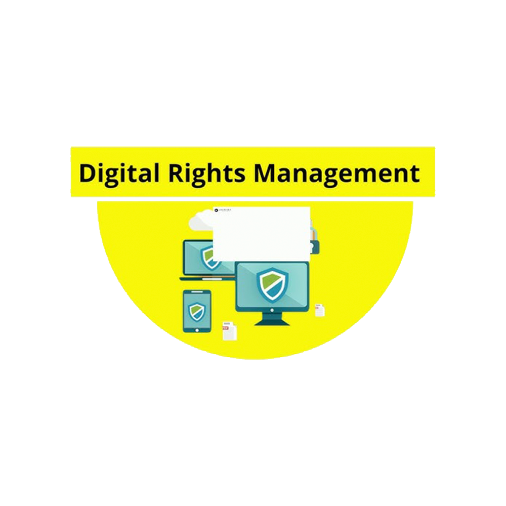 یک تصویر زرد رنگ که برای قسمت DRM در نظر گرفتیم روی آن نوشته شده digital right management