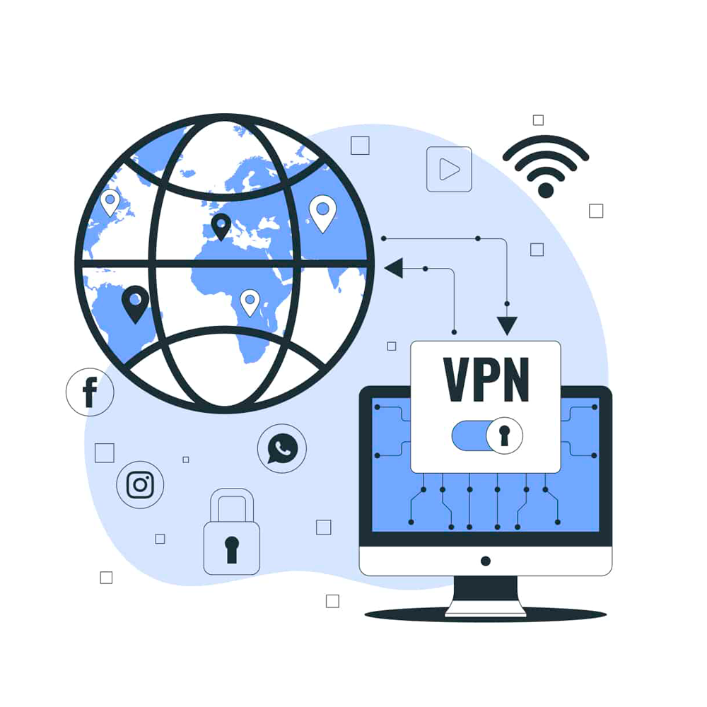 white and blue color image that written vpn middle of it