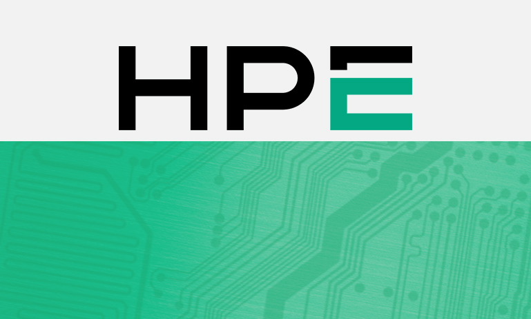 لوگوی HPE روی پس‌زمینه فناوری؛ نماد نوآوری، امنیت و زیرساخت هوشمند سازمانی