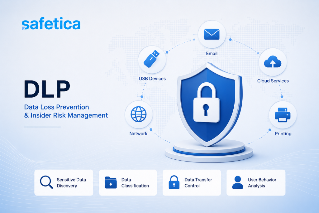 Safetica DLP راهکار حرفه‌ای جلوگیری از نشت اطلاعات و مدیریت ریسک داخلی با قابلیت کشف داده‌های حساس، طبقه‌بندی اطلاعات، کنترل کانال‌های خروجی شامل ایمیل، USB، شبکه، ابر و چاپ